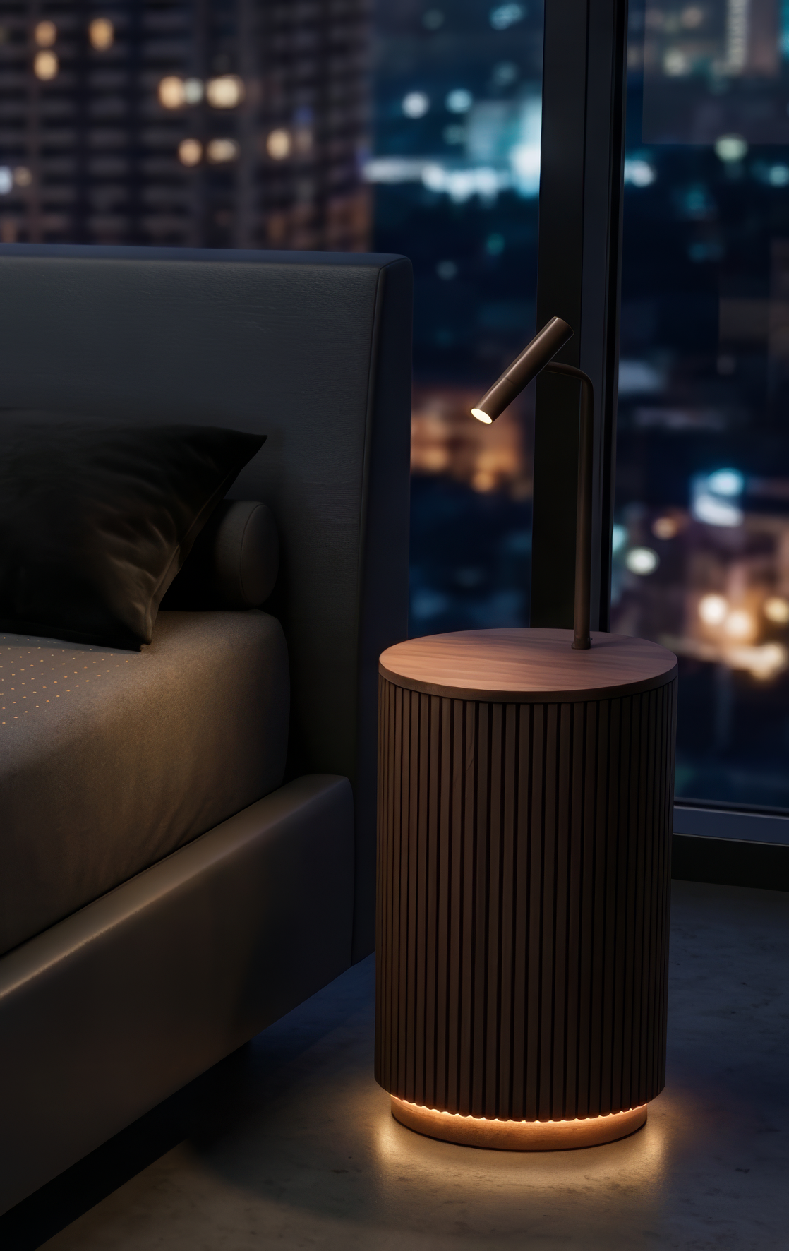 Remster nightstand with integrated lamp