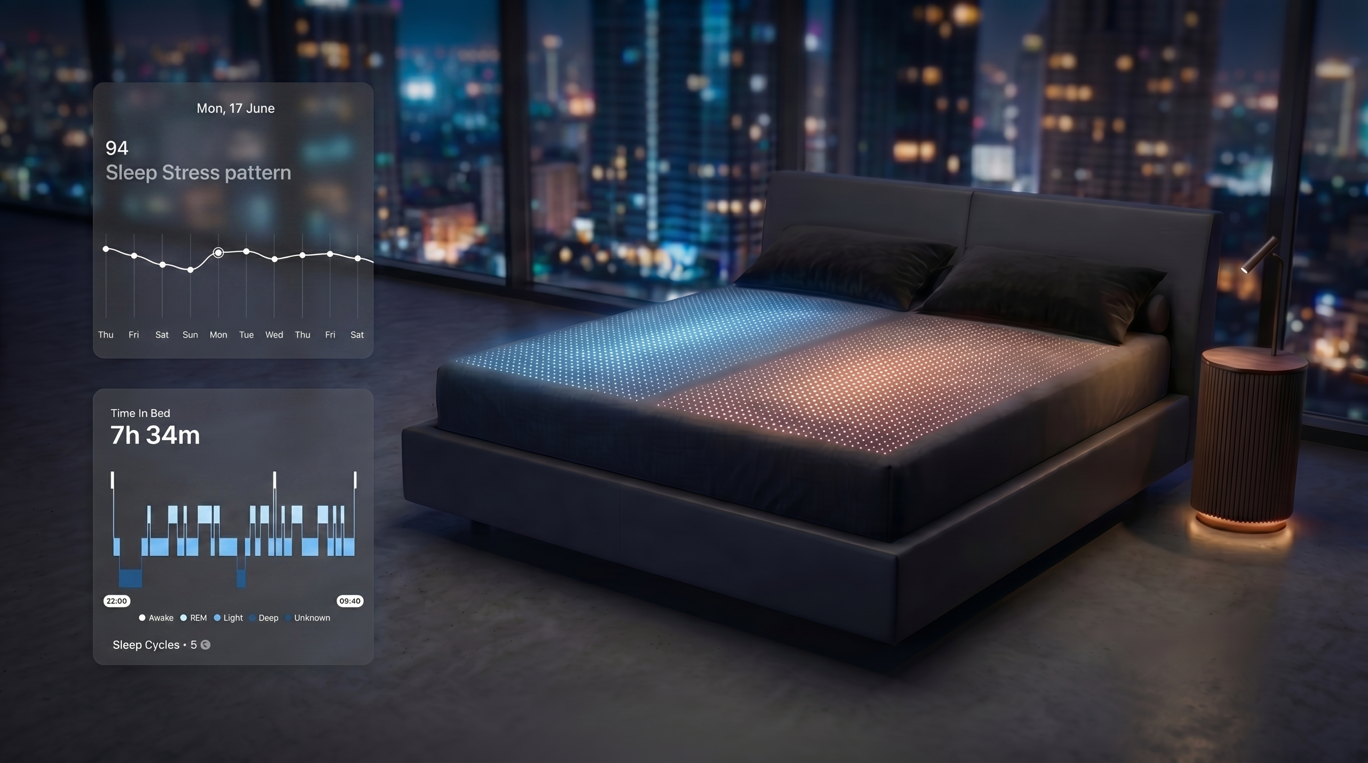 Sleep stats rendered beside the Remster bed